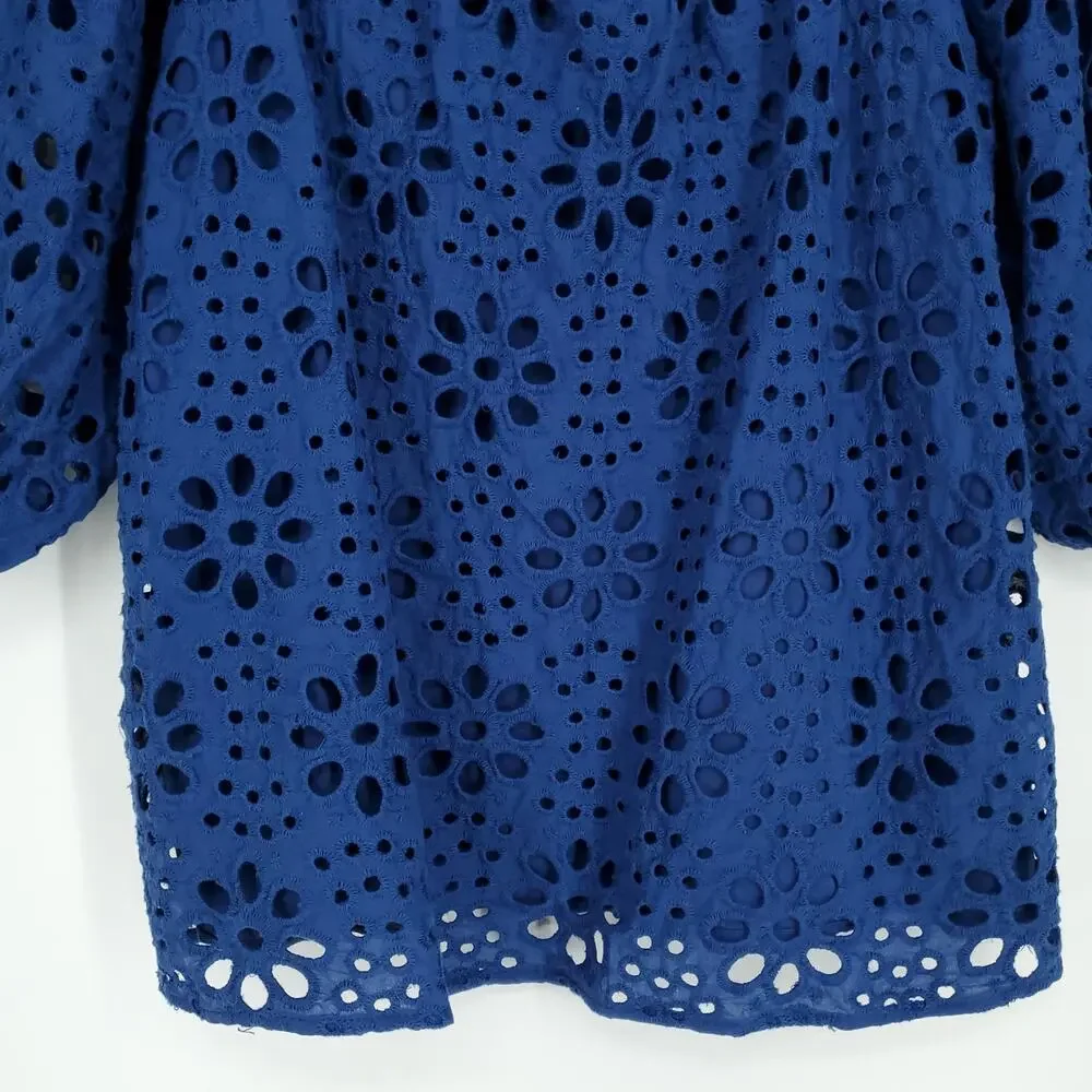 Lilly Pulitzer Kerrigan Elbow Sleeve Funflower Navy Eyelet Top Size XS